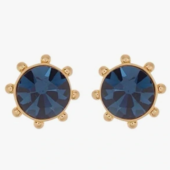 NIB Kate Spade Turquois Blue Stud Earrings Crystal Flying Colors Bezel Gold Tone - Picture 3 of 6
